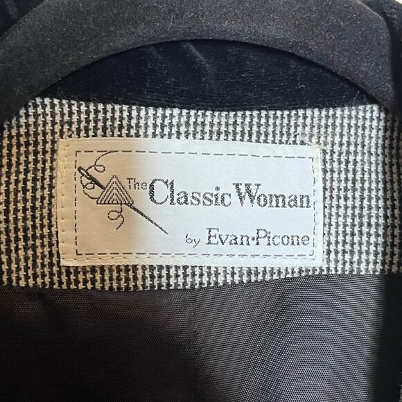 VINTAGE wool black/white check velvet lapel blazer size XL fall winter career - Picture 6 of 6